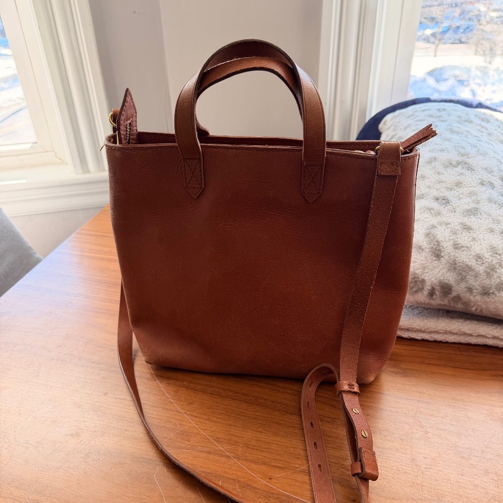 Madewell Leather Mini-Transport Crossbody in Camel/ Cognac
